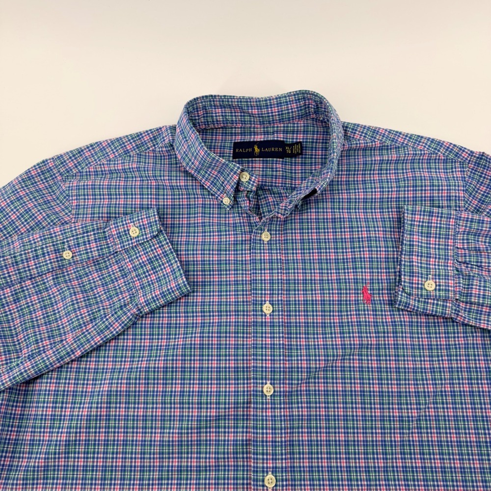 Ralph Lauren Plaid Button Down Shirt Long Sleeve Classic Fit XL Blue Pink Green